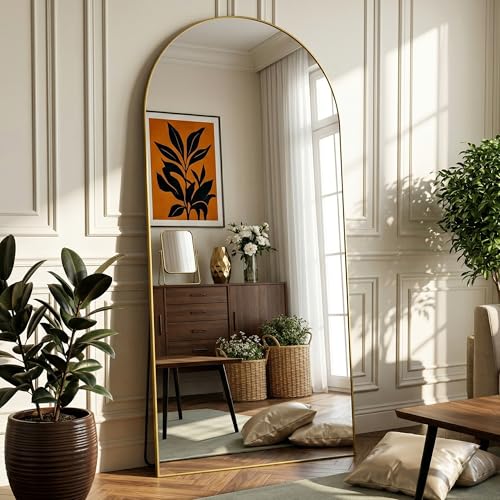 Full Length Mirror, 72"x32" Arched Full Body Mirror, Oversized Floor Mirrors, Leaning Free Standing Mirrors, Hanging Mounted Large Mirrors for Bedroom Dressing Room, Cloakroom, Gold - color: Gold, size: 72"L x 32"W