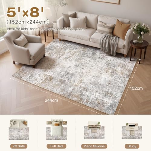 UERMEI 5x8 Area Rug Living Room Rugs Washable Neutral Brown Grey Carpet | Modern Abstract Non-Slip Soft Low Pile Floor Rugs for Bedroom Dining Room Home Office Indoor Decor - color: Brown Grey, size: 5' x 8' (Rectangular)
