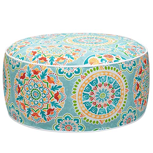 FUNHOME Inflatable Stool Ottoman Footrest with Handle D20 xH9-Cyan Circle | Indoor Outdoor Footrest Seat, Water-Repellent, Footstool Pouf for Home Patio Garden and Camping Use - color: Cyan Circle