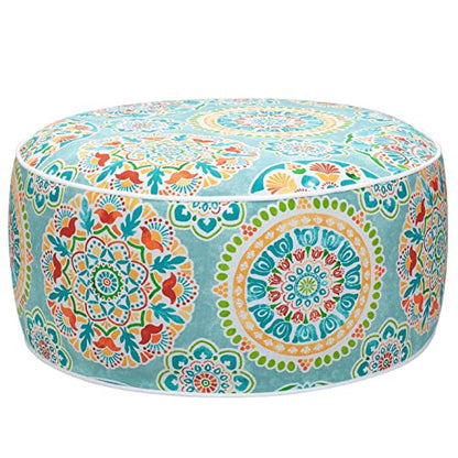 FUNHOME Inflatable Stool Ottoman Footrest with Handle D20 xH9-Cyan Circle | Indoor Outdoor Footrest Seat, Water-Repellent, Footstool Pouf for Home Patio Garden and Camping Use - color: Cyan Circle