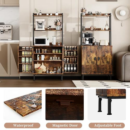 58” Pantry Cabinets with Microwave Shelves, Freestanding Kitchen Storage Cabinet with Adjustable Shelves, Buffet Cupboards for Kitchen, Dining Room, Living Room Use, Retro Brown - color: B-58" Retro