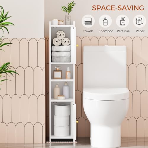 ANWBROAD Slim Bathroom Storage Cabinet with 2 Doors and Adjustable Shelf | Corner Narrow Cabinet Freestanding Small Bathroom Organizers and Storage for Small Spaces,Kitchen,Living Room White USBC011W