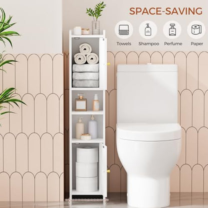 ANWBROAD Slim Bathroom Storage Cabinet with 2 Doors and Adjustable Shelf | Corner Narrow Cabinet Freestanding Small Bathroom Organizers and Storage for Small Spaces,Kitchen,Living Room White USBC011W