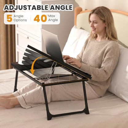 Laptop Bed Desk, 5-Angle Adjustable Bed Laptop Table with Cup Holder | Foldable Laptop Stand for Couch & Sofa, Portable Laptop Tray for Adults Writing Reading Eating, Black - color: Black
