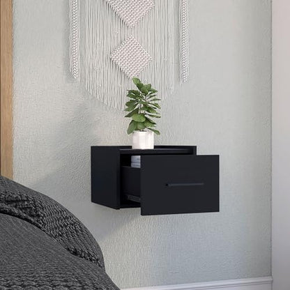 Tuhome Boa Floating Nightstand, Wall-Mounted Bedside Table with 1 Drawer, 13.8" W x 9.8" H Engineered Wood Small Night Stand for Bedroom, White - color: Black