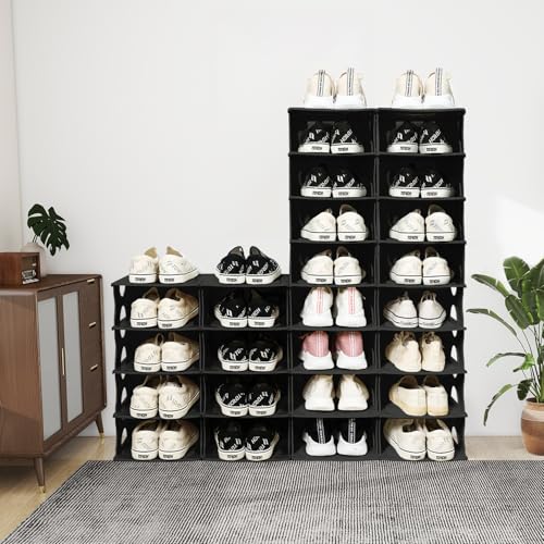 6-Tier Thickened Shoe Rack, Stackable Storage Organizer for Bedroom Entry, Adjustable Rack, Shoe Slots Shelf, Easy Tower Rack, Black - color: Black