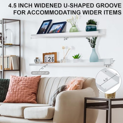 MBYD White Floating Shelves, Modern Photo Shelves with Lip, 24 Inch Wall Mount Picture Ledge Wall Shelf for Bedroom Kitchen Office Living Room Kitchen, Nursery Book Shelves Set of 3 Same Dimension - color: White, size: Set of 3 24 in