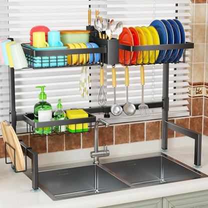 SNSLXH 2-Tier Over The Sink Dish Drying Rack, Kitchen Dish Drying Rack | Large Dish Drying Rack, Suitable for Most Sinks, Kitchen Drying Rack（26.57"-35"） - size: 2 tiers 3 baskets