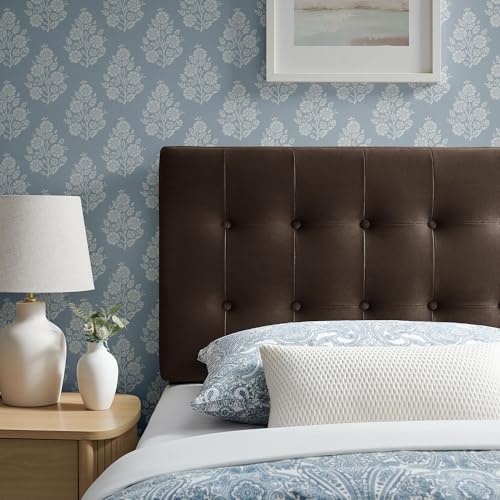 Modway Emily Twin Size Performance Velvet Headboard in Chocolate Brown - Stain-Resistant Velvet Upholstery with Button Tufting and 7 Adjustable Height Positions - color: Chocolate Brown, size: Twin