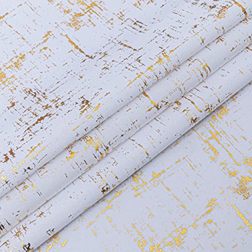 Taisier Home Gold Foil Print Linen Textured Curtains Geometric Dots Pattern Design Curtains for Nursery Toy Room Thermal Insulated Window Treatment 2 Panels 54" L,White and Gold Drapes Print - color: White/Gold, size: 52"W x 54"L (Pack of 2)