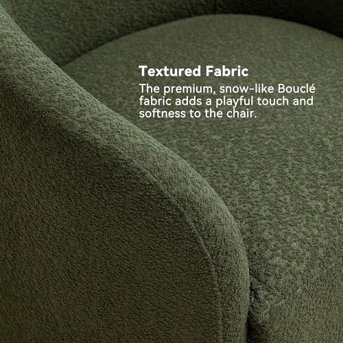 KINWELL 32" Wide Modern Boucle Swivel Barrel Chair, No Assembly Round Upholstered Swivel Accent Armchair for Living Room, Bedroom, Office (Green) - color: Green, style: Set of 1