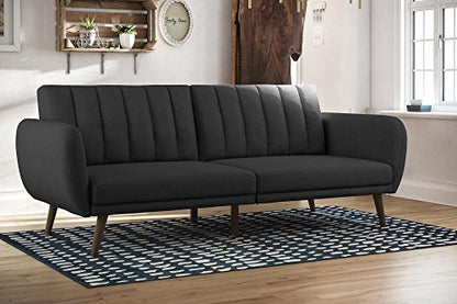 Novogratz Brittany 82 Inch Futon Sofa Bed in Faux Leather, Upholstered Couch Sleeper with Tufted Back, Mid-Century Modern Design, Dark Gray - color: Dark Gray