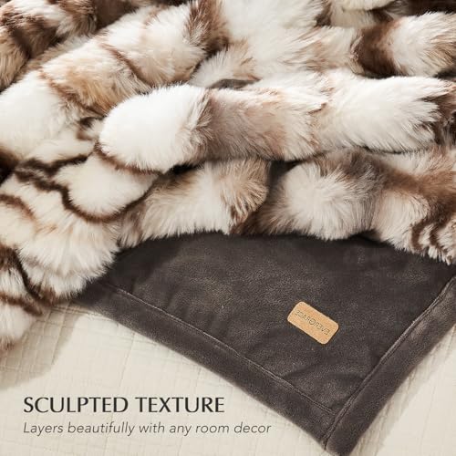 Faux Rabbit Fur Bubble Throw Blanket, 60"x80", Beige & Gray | Ultra Soft, Luxury Faux Rabbit Fur Throw, Thick Warm Bubble Blanket, Cozy Fluffy Reversible, for Bed, Couch, Chair, Sofa - color: Marble Beige & Grey Chocolate, size: 60"x80"
