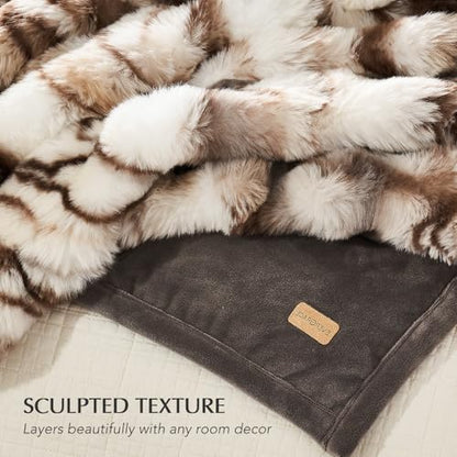 Faux Rabbit Fur Bubble Throw Blanket, 60"x80", Beige & Gray | Ultra Soft, Luxury Faux Rabbit Fur Throw, Thick Warm Bubble Blanket, Cozy Fluffy Reversible, for Bed, Couch, Chair, Sofa - color: Marble Beige & Grey Chocolate, size: 60"x80"