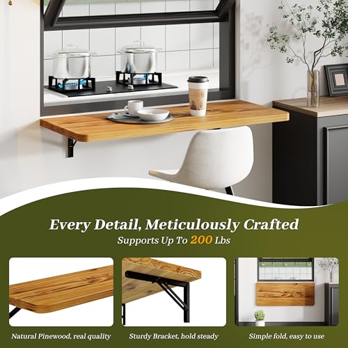 Dogsky 36" x 14" Floating Wall Desk, Fold Down Wall Table - 200 lbs Heavy Duty Solid Pine Wall Mount Folding Desk for Home Office, Laundry Room, Kitchen & Small Apartment, Burning Yellow - color: Burning Yellow, size: 36'' x 13.7'' x 6.3''