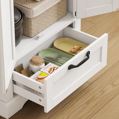 HOMCOM 71" Tall Kitchen Pantry Storage Cabinet Barn Doors Drawer White | Farmhouse, Adjustable Shelves, Freestanding Food Pantry Cabinet, for Kitchen, Dining Room - color: White