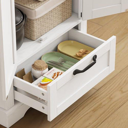 HOMCOM 71" Tall Kitchen Pantry Storage Cabinet Barn Doors Drawer White | Farmhouse, Adjustable Shelves, Freestanding Food Pantry Cabinet, for Kitchen, Dining Room - color: White
