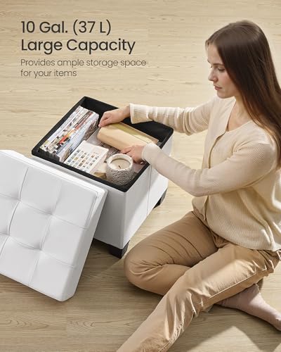 SONGMICS Storage Ottoman, Cube Ottoman with Legs, 15 x 15 x 15.7 Inches, Footstool, Footrest, 10 Gal. (37 L), Synthetic Leather, for Bedroom, Living Room, Dorm, Cloud White ULSF0512W02 - color: Cloud White