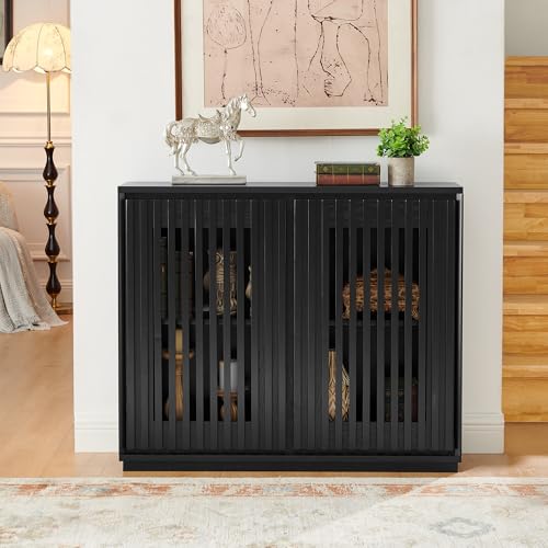 Black Wood Storage Cabinet with Doors,Narrow Small Sideboard Buffe | Narrow Sideboard Cabinet Small Spaces with Arched Doors,TV Media Console Cabinet for Kitchen; Living Room; Entryway - color: B- Black, size: 1 Piece