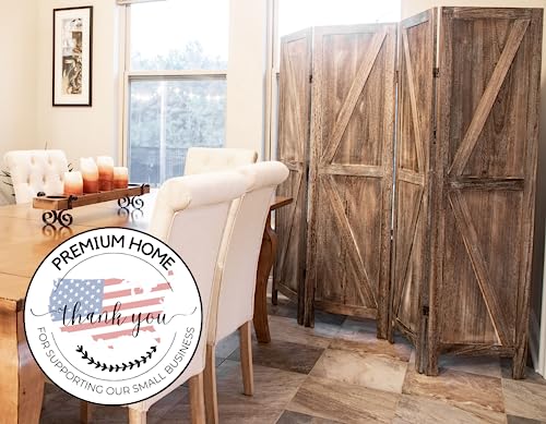 Premium Home 4-Panel Room Divider – Rustic Brown Barn Door, K Pattern Folding Privacy Screen, Partition Wall - color: Barnwood Brown - K Pattern - 4 Panel