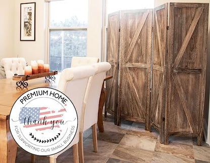 Premium Home 4-Panel Room Divider – Rustic Brown Barn Door, K Pattern Folding Privacy Screen, Partition Wall - color: Barnwood Brown - K Pattern - 4 Panel