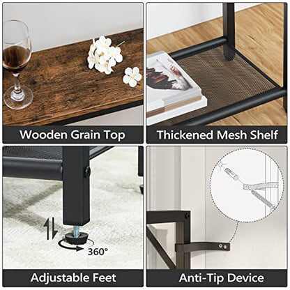MAHANCRIS 43.7" Console Table with Outlet, Narrow Sofa Table with 2 Shelf | 2 Tier Behind Couch Table, Charging Station, Steel Frame, for Entryway, Living Room, Foyer, Hallway, Office, Rustic Brown - color: Rustic Brown