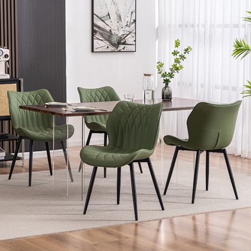 Kidol & Shellder Dining Chairs Set of 2, PU Leather Upholstered Kitchen Chairs with Back Armless, Mid Century Modern Side Chair for Dining Room, Living Room, Lounge, Restaurant, Bean Green - color: Bean Green