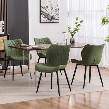 Kidol & Shellder Dining Chairs Set of 2, PU Leather Upholstered Kitchen Chairs with Back Armless, Mid Century Modern Side Chair for Dining Room, Living Room, Lounge, Restaurant, Bean Green - color: Bean Green