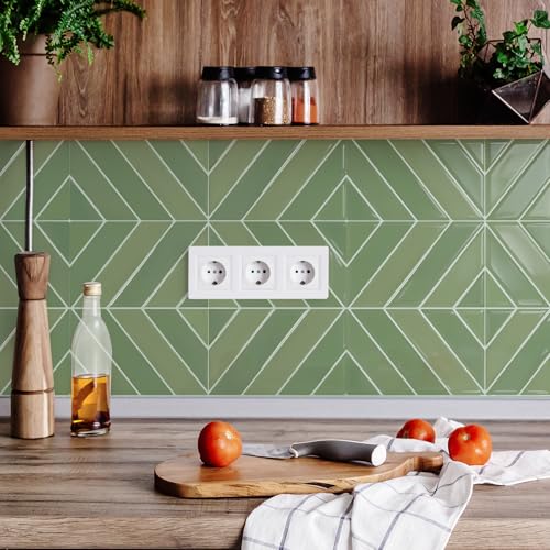 STICKGOO Herringbone Peel and Stick Backsplash, Olive Green, 10 Sheets | 12.6 x 9.7 in, Thicker Rectangular Vinyl Stick-On Wall Tiles, Easy Alignment, Waterproof, Easy to Clean, Kitchen/Bathroom - color: Olive Green, size: Pack of 10