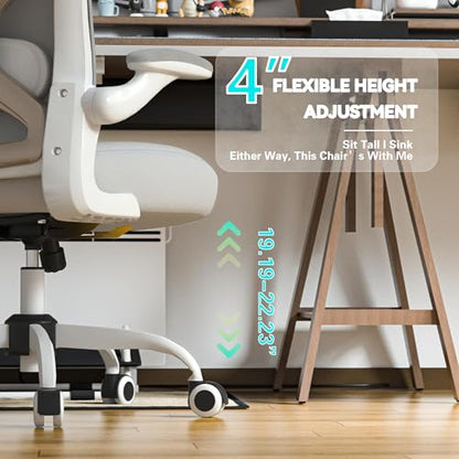Ergonomic Home Office Chair, 4-Way Lumbar, Thick Cushion, 330LBS | Adjustable Lumbar (up/down/in/out), Rocking Mesh Back, Flip-up Arms, Easy Assembly, Ideal for home offices & small workspaces - color: Gray+champagne