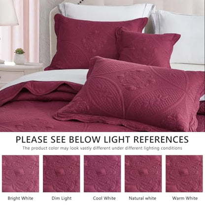 DaisyHuang Bedspread - Full Size Bedding Cover - Modern & Contemporary Coverlet Set, Real Stitching, Reversible, Lightweight, 5 Piece, Burgundy - color: Burgundy, size: Full(96"x110")