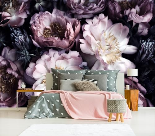 XMPMBM-Peel and Stick Purple Peony Floral Wallpaper Black Flower wall Mural | Thick and tear-resistant,Will not be damaged during repositioning,Living Room Bathroom,Bedroom wallpaper.XXL-183"X120" - color: M03, size: 183"x120"