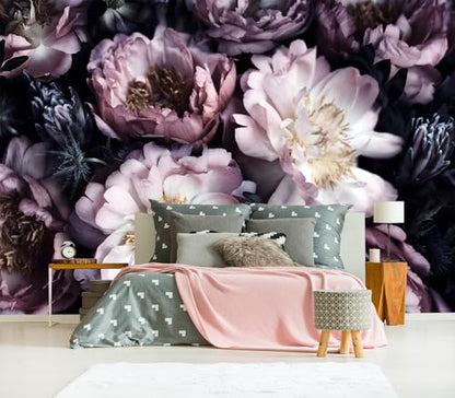 XMPMBM-Peel and Stick Purple Peony Floral Wallpaper Black Flower wall Mural | Thick and tear-resistant,Will not be damaged during repositioning,Living Room Bathroom,Bedroom wallpaper.XXL-183"X120" - color: M03, size: 183"x120"