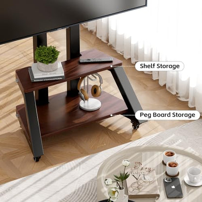 Mobile TV Stand Rolling TV Cart with Wheels for Most 32-86 Inch TV - color: Walnut 2