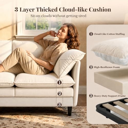 Convertible Sectional Sofa, 69" Small Cloud L-Shaped 3-Seat Couch with Movable Ottoman & Curved Armrest, Modern Chenille Fabric for Living Room, Apartment and Small Space, Beige - color: Beige, size: 3-Seat with Ottoman