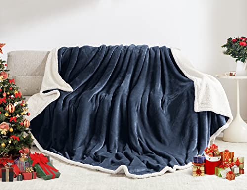 BEAUTEX Sherpa Fleece Twin Blankets Soft Fluffy Flannel Plush Cozy | Fuzzy Navy Cuddle Blanket for Couch, Bed, Sofa, Adults (60" x 80", Navy) - color: Navyblue, size: Twin-60"x80"