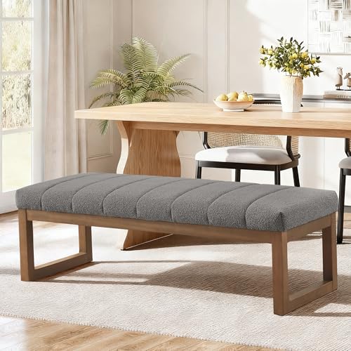 Zihanhome 52.7" Bedroom Bench for End of Bed, Modern Upholstered Teddy Fabric Entryway Bench & Dining Bench, Footrest Stool Bench with Solid Wood Frame for Bedroom, Living Room (Light Grey) - color: Light Grey