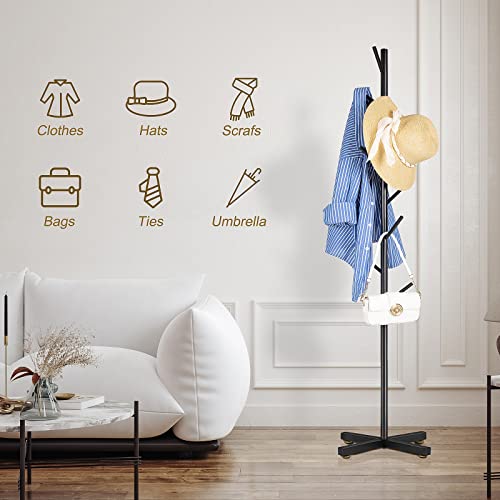 ZOZOE Coat Rack with 8 Hooks, Black Adjustable Coat Rack Stand | Heavy Duty Coat Rack Freestand,Modern Coat Stand,Metal Clothes Tree Stand for Coats Bags Hats in Hallway Entryway - color: Black