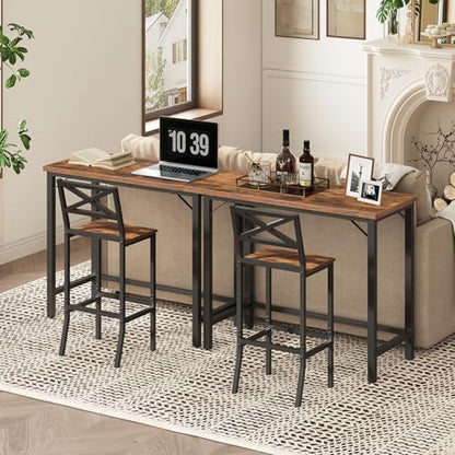 MAHANCRIS Narrow Bar Table, 63-Inch Pub Table for Dining Room, Counter Bar Tables with Sturdy Metal Frame, Connectable Bar Table, Multifunctional Console Table, Rustic Brown BTHR1601 - color: Rustic Brown