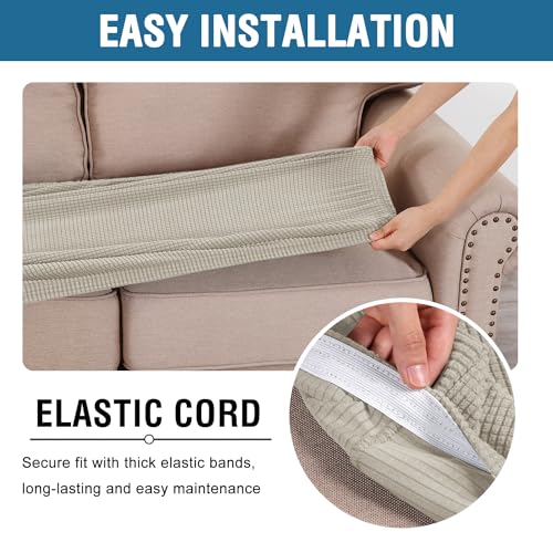 H.VERSAILTEX Super Stretch Individual Seat Cushion Covers Sofa Covers Couch Cushion Covers Slipcover Sets Thick Jacquard Textured Twill Fabric (1 Piece Loveseat Cushion Cover, Island Fossi) - color: Island Fossi, size: 1 Cushion Loveseat