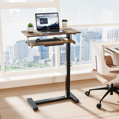 ETHU Overbed Table with Wheels, Upgrade Medical Table with Drawer, Hospital Bed Table, Workstation Desk, Adjustable Overbed Bedside Rolling Laptop Desk, Walnut | Mobile Table Tray for Sofa Side, Hospital Bed Workstation Table for Home and Office Laptop Us