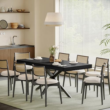 Extendable Dining Room Table for 4 6 8,55"-70" Kitchen Table Leaf,Black | Expandable Rectangle Dining Table,Wood Dining Table w/ Hidden Leaf & Storage, Space Saving, Kitchen Dining Living Room,Modern - color: Fba-removable Leaf 55"-71" Natural Black