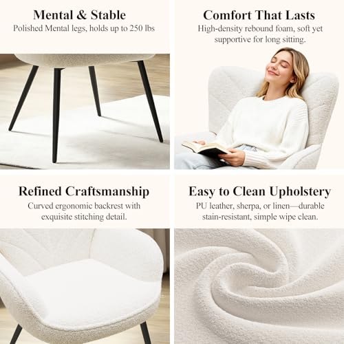 MALOL Mid-Century Sherpa Upholstered Accent Chair, Cozy Armchair with Curved Backrest, Sturdy Metal Legs, Soft Fabric Chair for Living Room, Bedroom & Reading Area,Beige - color: Beige, size: set of 2