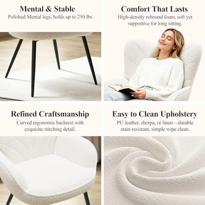 MALOL Mid-Century Sherpa Upholstered Accent Chair, Cozy Armchair with Curved Backrest, Sturdy Metal Legs, Soft Fabric Chair for Living Room, Bedroom & Reading Area,Beige - color: Beige, size: set of 2