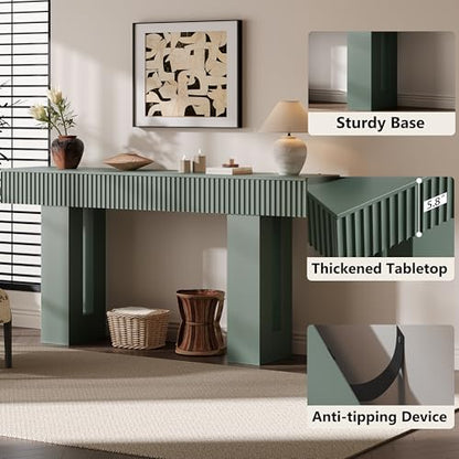 63-Inch Long Entryway Console Table with a Fluted Design, Thick Wood Farmhouse Sofa Table Behind Couch, Narrow Hallway Accent Table for Living Room, Foyer, Entrance,Green - color: Green, size: 63 Inch