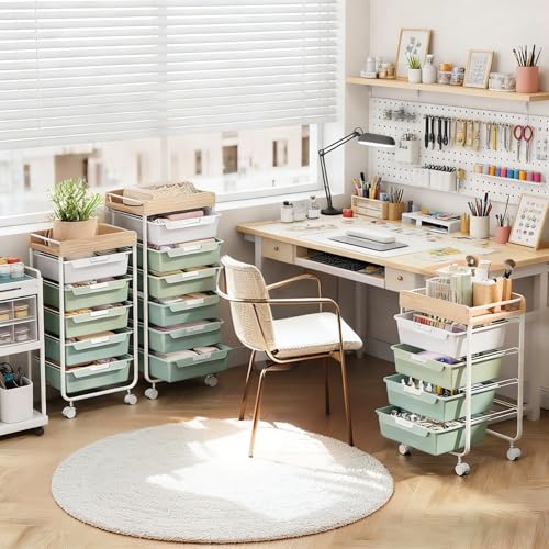 SYKIARIOL Rolling Craft Storage Cart with 4 Drawers,Kids Craft Cart,Green | Utility Cart with Drawers,Art Craft Organizers and Storage,Kids Art Cart With DIY Lable and Wooden Tabletop Area - color: Green, size: 4-Drawer