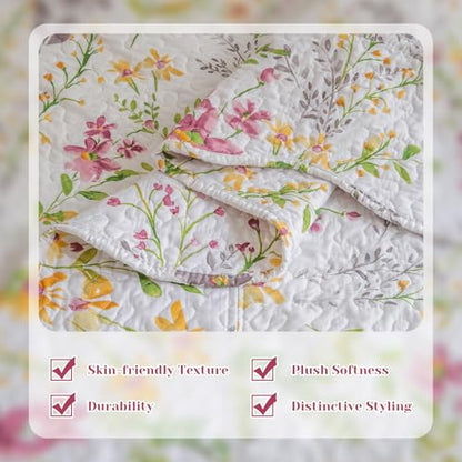 Oversized King Quilt Sets, Faemhouse Quilt Set,Yellow Wild Flower Botanical Printed Bedspread Lightweight Farmhouse Quilted Bed Coverlet, Breathable Bedspread All Seasons(118"x106"), 3 PCS - color: Floral B, size: Oversized King（118"x106"）