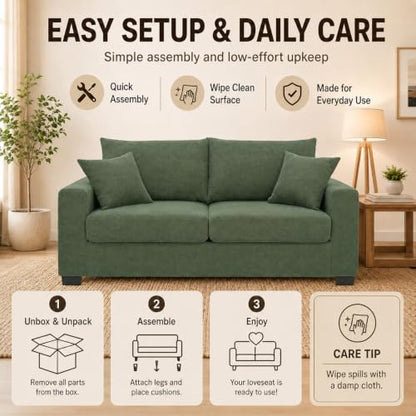 69'' Loveseat Sofa,Modern Fabric 2-Seater Sofa with 2 Pillows(Dark Green) | Small Couches for Living Room, Office,Apartment, Small Spaces,21 in Deep Seat - color: Dark Green