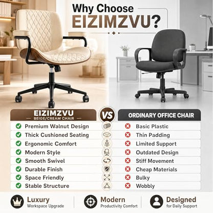 Home Office Desk Chair with Wheels, Armless Adjustable Height PU Leather Office Chair, Mid Back Ergonomic Computer Chair, Walnut Curved Seat Design No-Arm Chair (GX-9006-Armrests-White) - color: Gx-9006-armrests-white