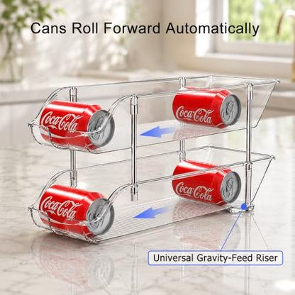 Stackable Soda Can Organizer for Pantry or Fridge, Holds 24 Cans | Heavy-Duty, Clear PET, Space-Saving Drink Organizer, Gravity Rolling, Pop can & Food can Dispenser/Storage/Container - size: 1 Pack